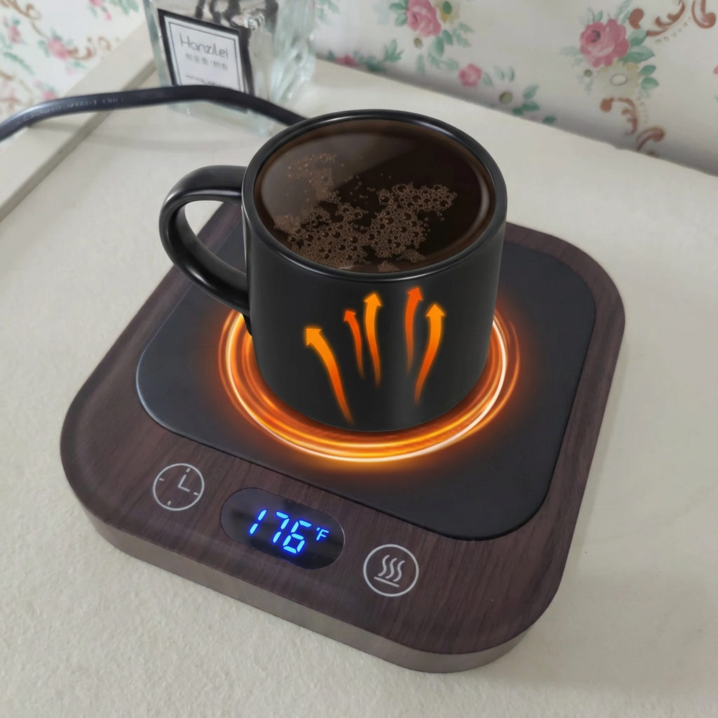Adjustable Temperature Mug Warmer Set with Ceramic Mug and 36W Heating Plate - Keep Beverages Warm with Auto Shut-Off and Non-Slip Design