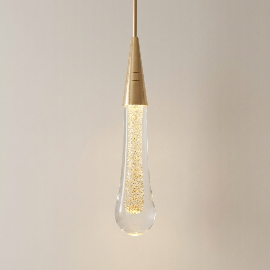 Glass Teardrop Pendant Light, LED Included, Hardwired, IP20 Rated