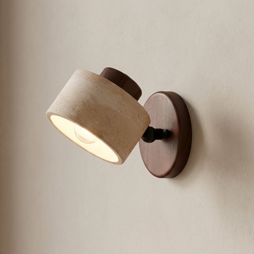 Adjustable Wall Sconce - Natural Travertine & Wood Design