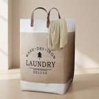 Modern Laundry Hamper Basket with Leather Handles – Large Fabric Clothes Organizer