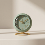 Nordic Analog Desk Clock – Minimalist Metal Table Clock with Night Light for Bedroom & Office