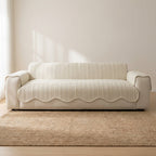 Elegant Herringbone Sofa Cover with Scallop Edge – Soft Microfiber Blend Slipcover Couch Protector for Stylish Home Decor