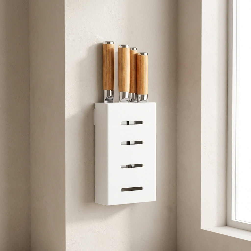 Wall-Mounted Knife Holder for Kitchen Organization - No-Drill Adhesive Knife Storage