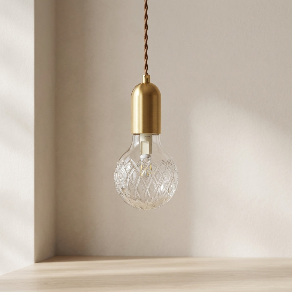 Pendant Light with Gold Iron Finish, Cut Glass Bulb, Adjustable 48 in Cord, G9 Base, 10W, 220V