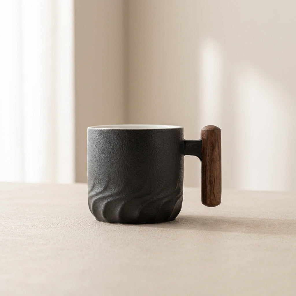 Espresso Cup 80ml Ceramic Wooden Handle Vintage Style