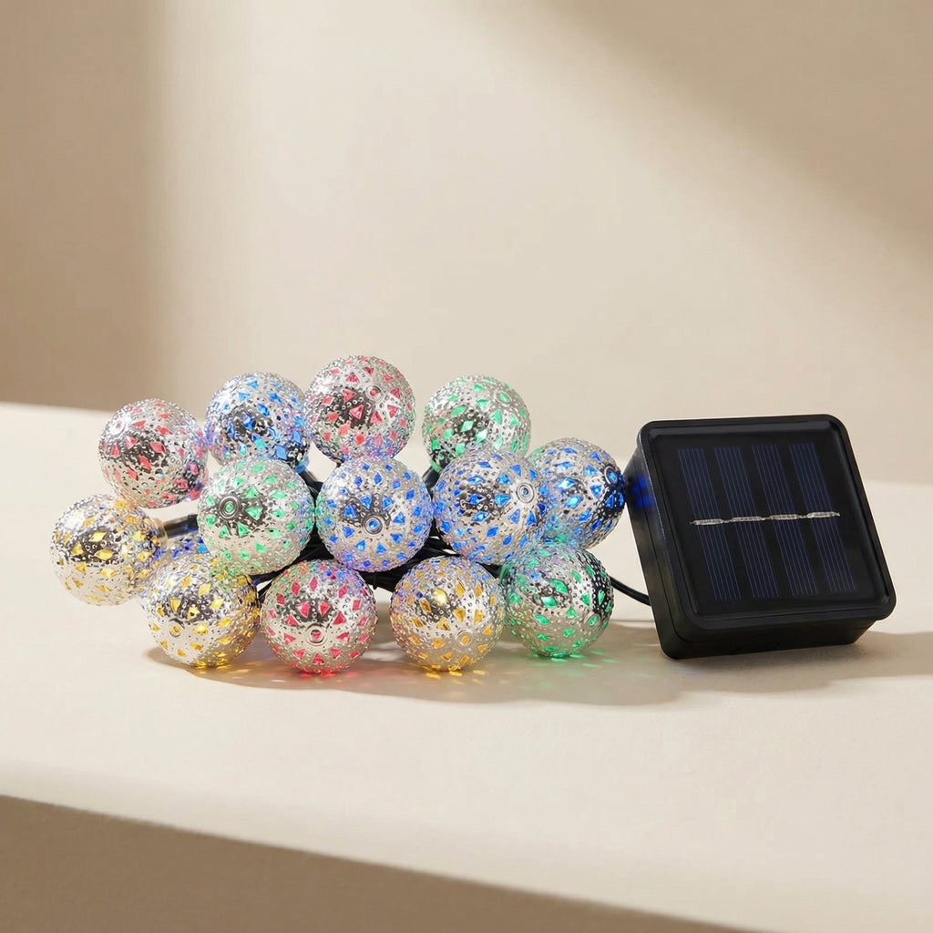 Solar String Lights, Metal Lantern Design, Multicolor LED, 5–7 m Length Options