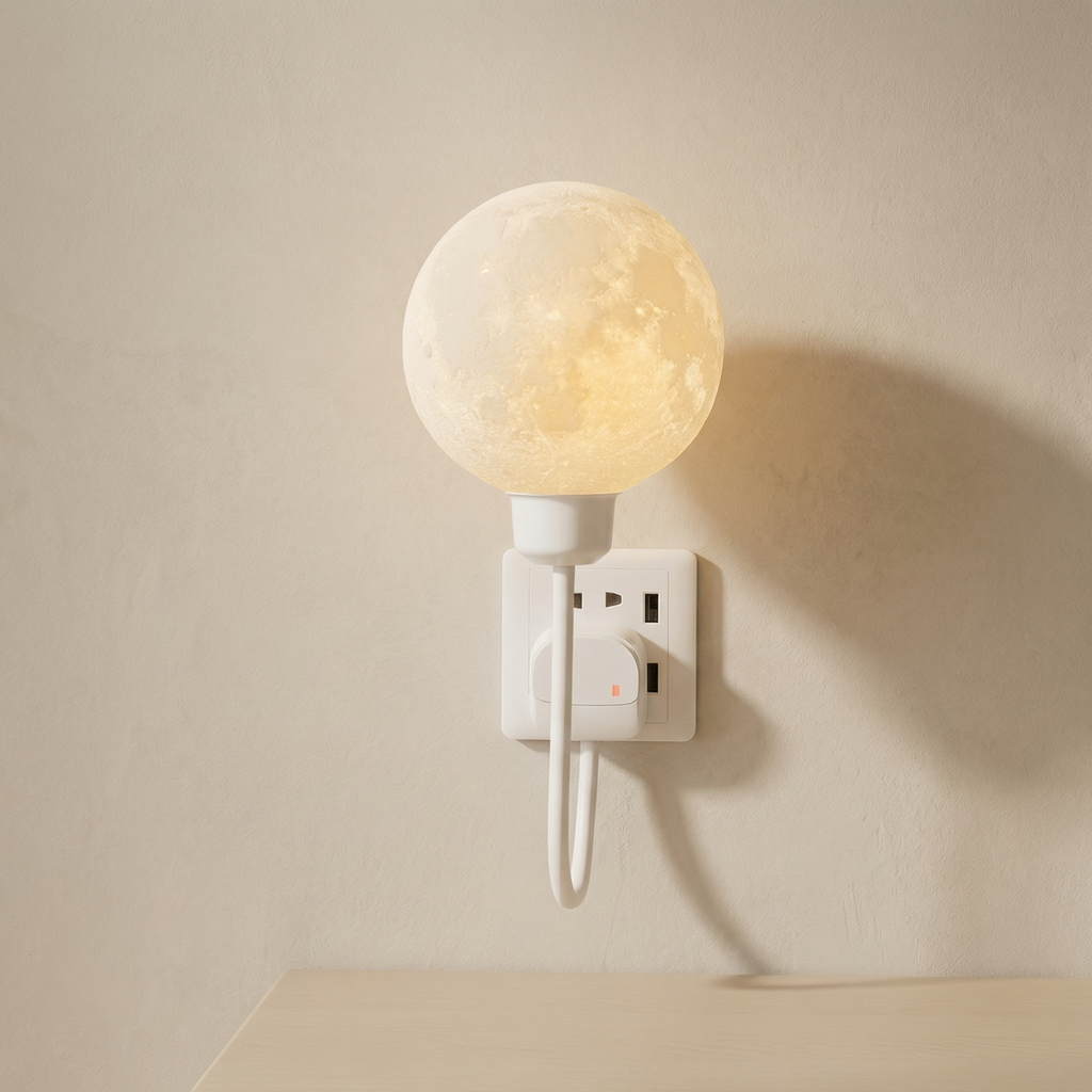 Moon Wall Light, LED 3000 K Warm White, Plug-In Wall Fixture