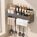 Wall-Mounted Spice Rack, Metal, Black, Multi-Function Storage