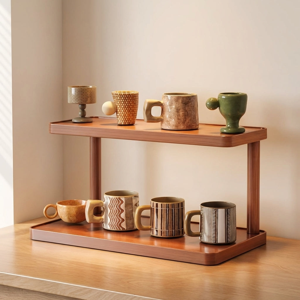 2-Tier Countertop Display Rack, Wood, Natural Finish, 30cm