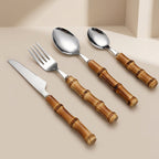 Flatware Set, Stainless Steel, Bamboo Handle, 16 Piece