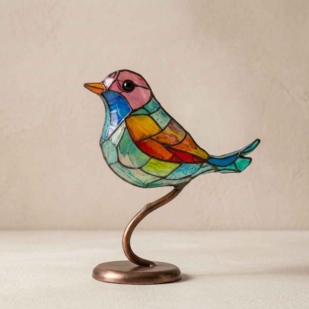 Decorative Bird Sculpture Acrylic Metal Freestanding Glass Look