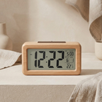 Wooden Digital Alarm Clock, LED Display, Time Date Temperature Display