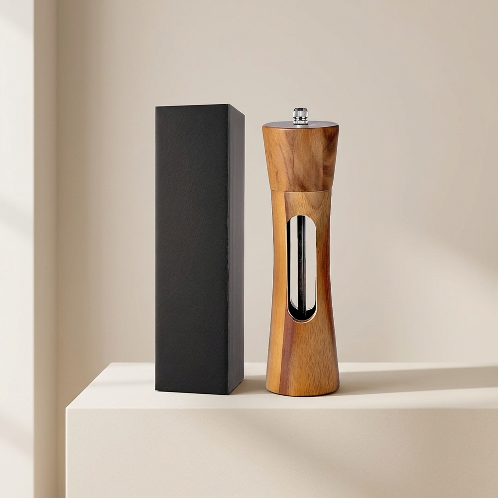 Salt and Pepper Mill Set, Adjustable Grind Levels, Wooden Construction