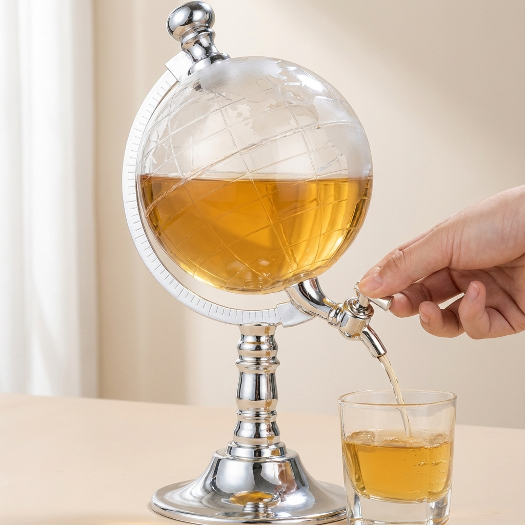Globe Beverage Dispenser, Tap Spout, Transparent Globe Design