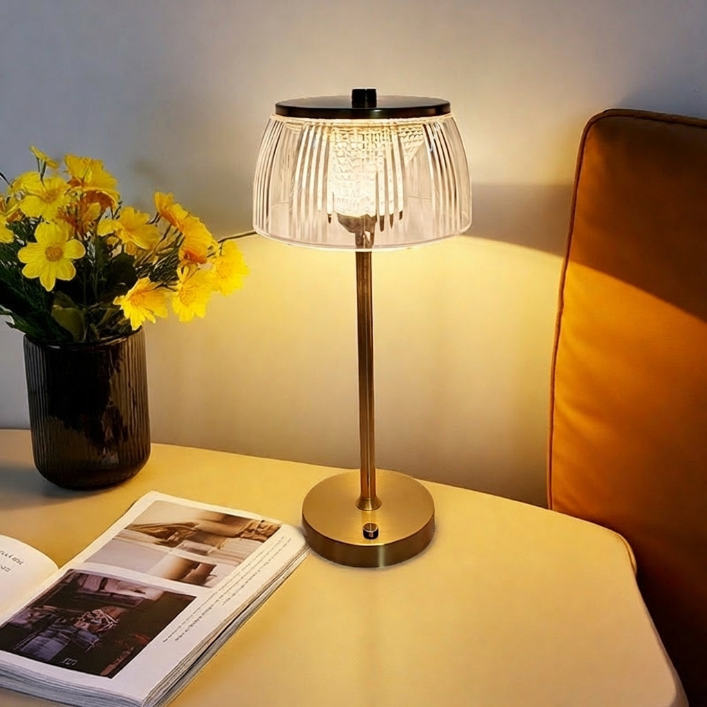 Rechargeable LED Table Lamp Acrylic Shade and Iron Base, Touch Control, 1200 mAh Battery