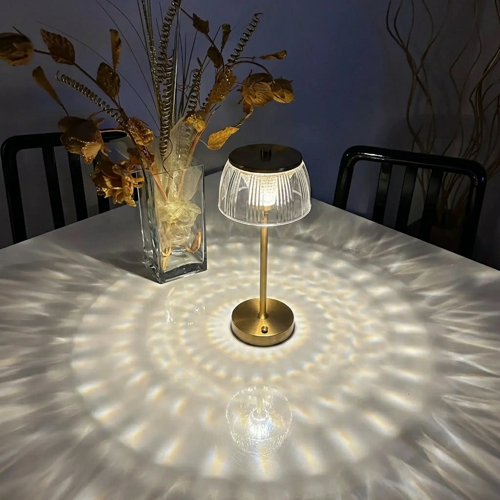 Rechargeable LED Table Lamp Acrylic Shade and Iron Base, Touch Control, 1200 mAh Battery