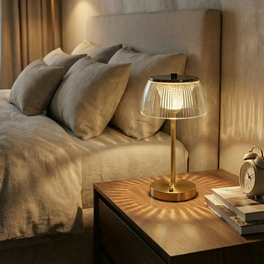 Rechargeable LED Table Lamp Acrylic Shade and Iron Base, Touch Control, 1200 mAh Battery
