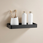 Bathroom Shelf Aluminum Matte Black Wall Mounted Storage Adhesive or Drill Mount