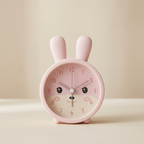 Kids Alarm Clock Bunny Shape Non Ticking Analog With Night Light