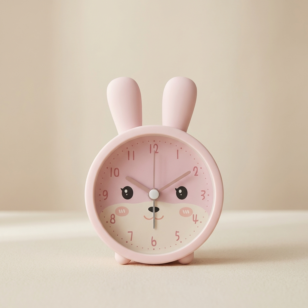 Kids Alarm Clock Bunny Shape Non Ticking Analog With Night Light