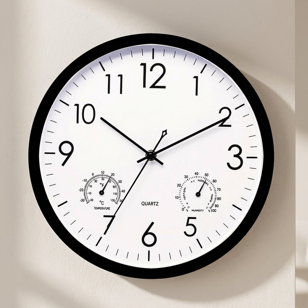 Outdoor Clock 30cm Weatherproof ABS with Thermometer and Humidity Meter Battery Powered