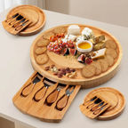 Serving Board Bamboo with Drawer and Stainless Steel Utensils