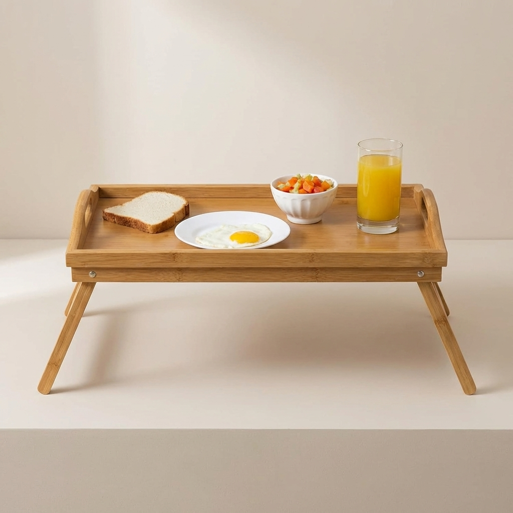 Bed Tray Table Bamboo Folding Breakfast Tray Raised Edges Natural