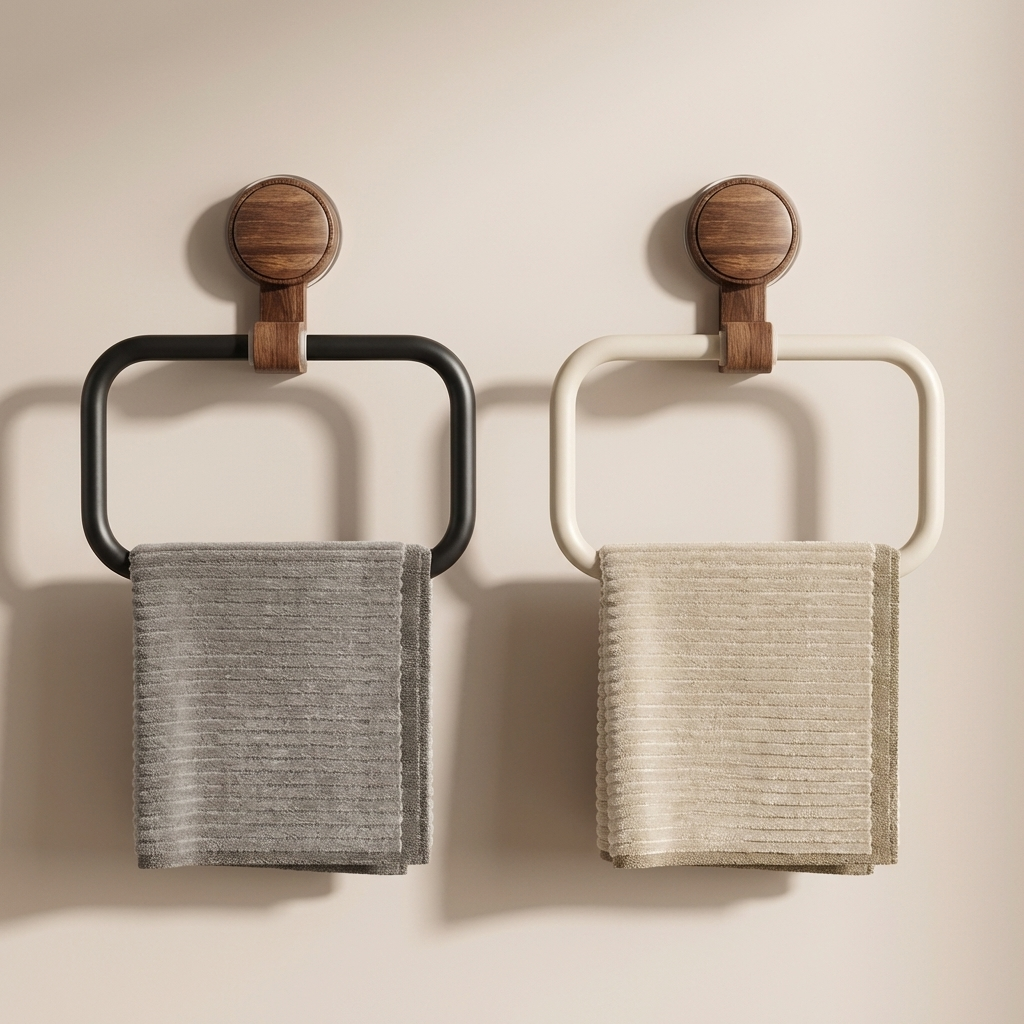 Hand Towel Holder, Wood Aluminum Construction, Suction Mount, Wall Mounted