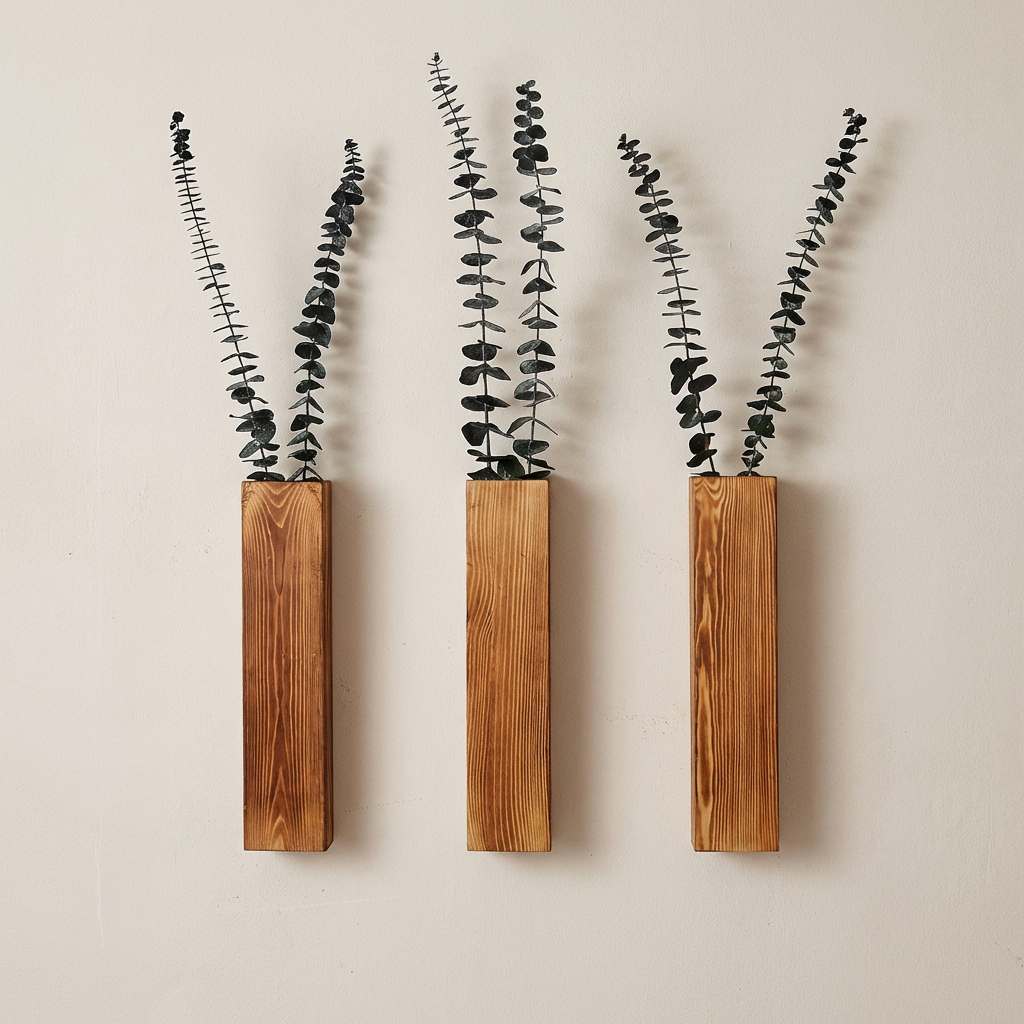 Wall Vase Solid Wood Natural Finish 11.8 Inch Wall Mounted Indoor Decorative Display