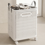 Laundry Basket with Wheels, Foldable Design, Perforated Sides, With Handles