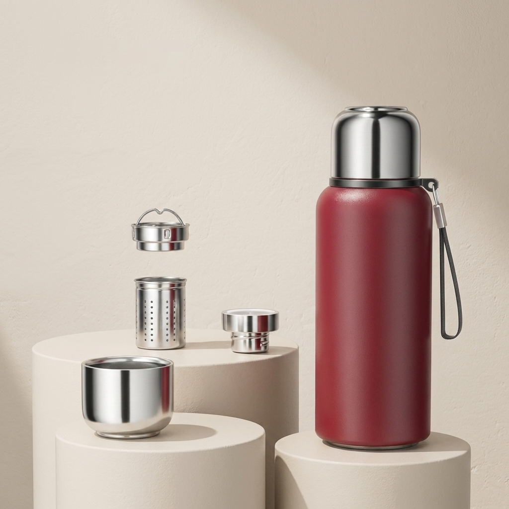 Insulated Thermos Bottle, Stainless Steel, Built-In Tea Strainer, 1000–1500ml Capacity