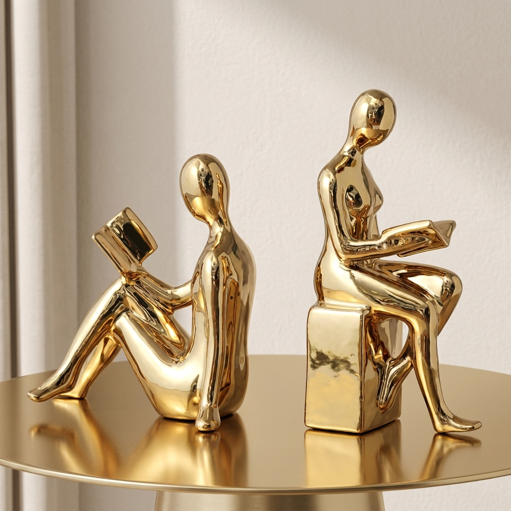 Abstract Bookends Resin Glossy Surface Set of 2 Compact Design