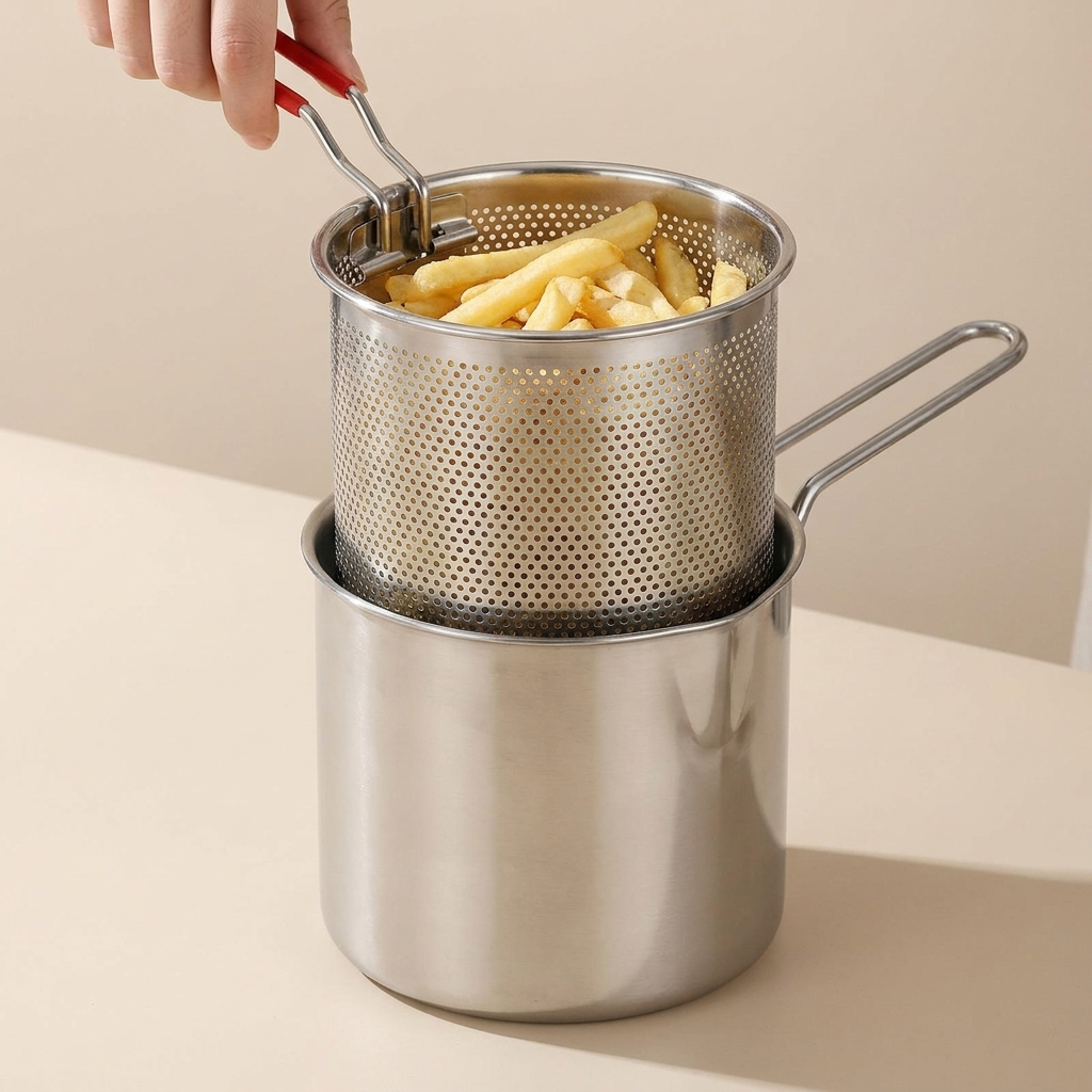Deep Fryer Pot Stainless Steel Stovetop with Handle and Basket