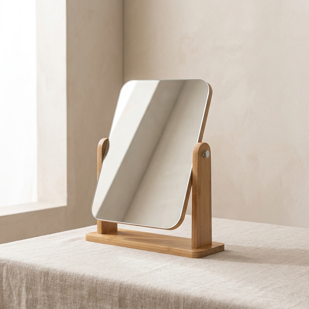 Vanity Mirror Medium-Density Fiberboard Frame 360 Degree Rotation Tabletop Mirror