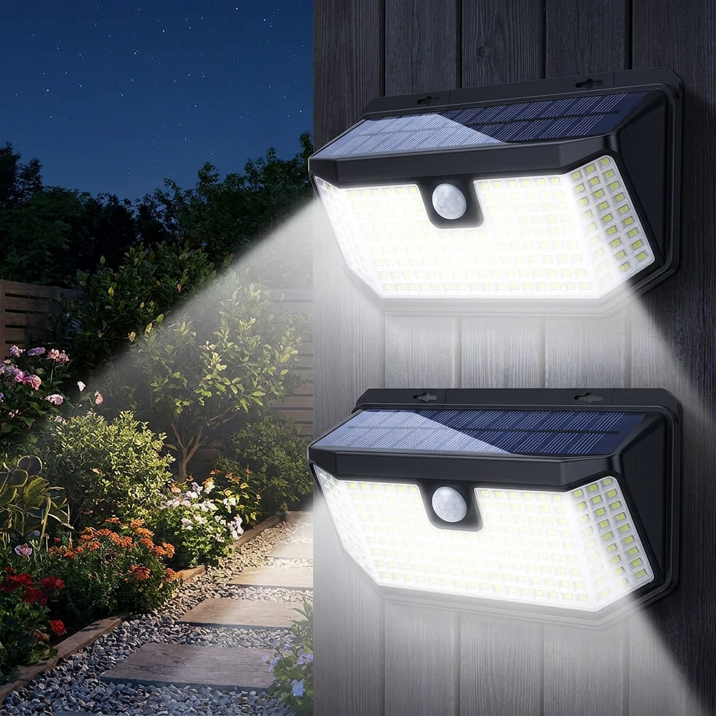 Outdoor Security Light Solar Motion Sensor 182 LED IP65 Waterproof Wall Lamp