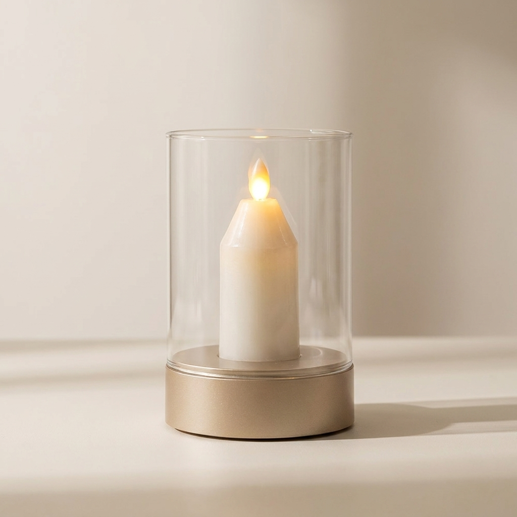 LED Candle Lamp, Glass Cylinder, USB Rechargeable, Motion Control