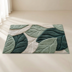 Leaf-Pattern Microfiber Bath Mat, Non-Slip Base, Machine Washable