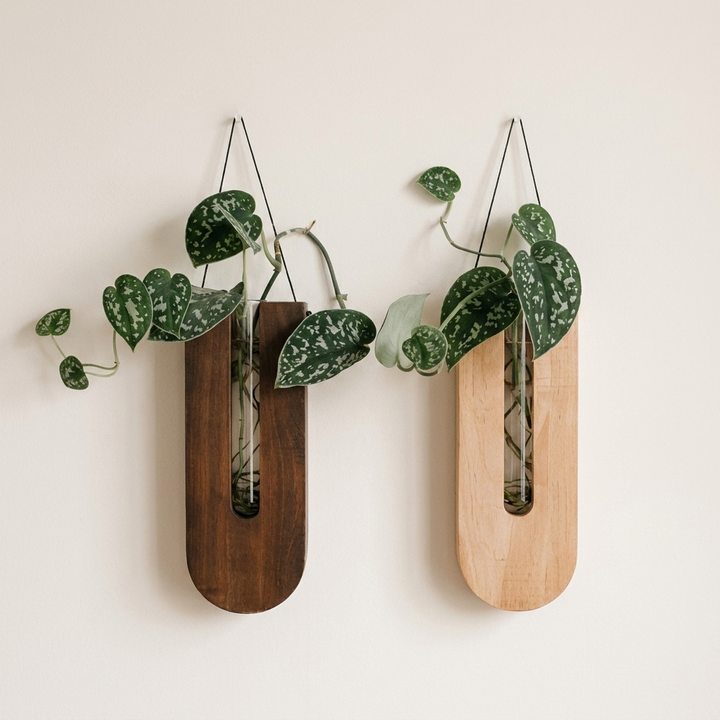 Wall-Mounted Wooden Vase Holder Set – Solid Pine, Wall Mount, Set of 7