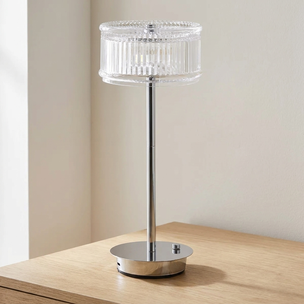 Crystal Glass Table Lamp, Cordless, Touch-Dimmable, 2700K LED