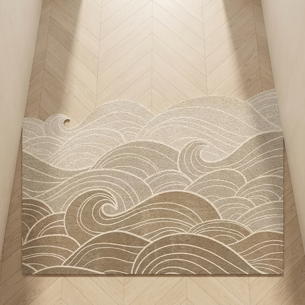 Indoor Printed Floor Mat PVC Non Slip Washable Rectangle Waves Pattern