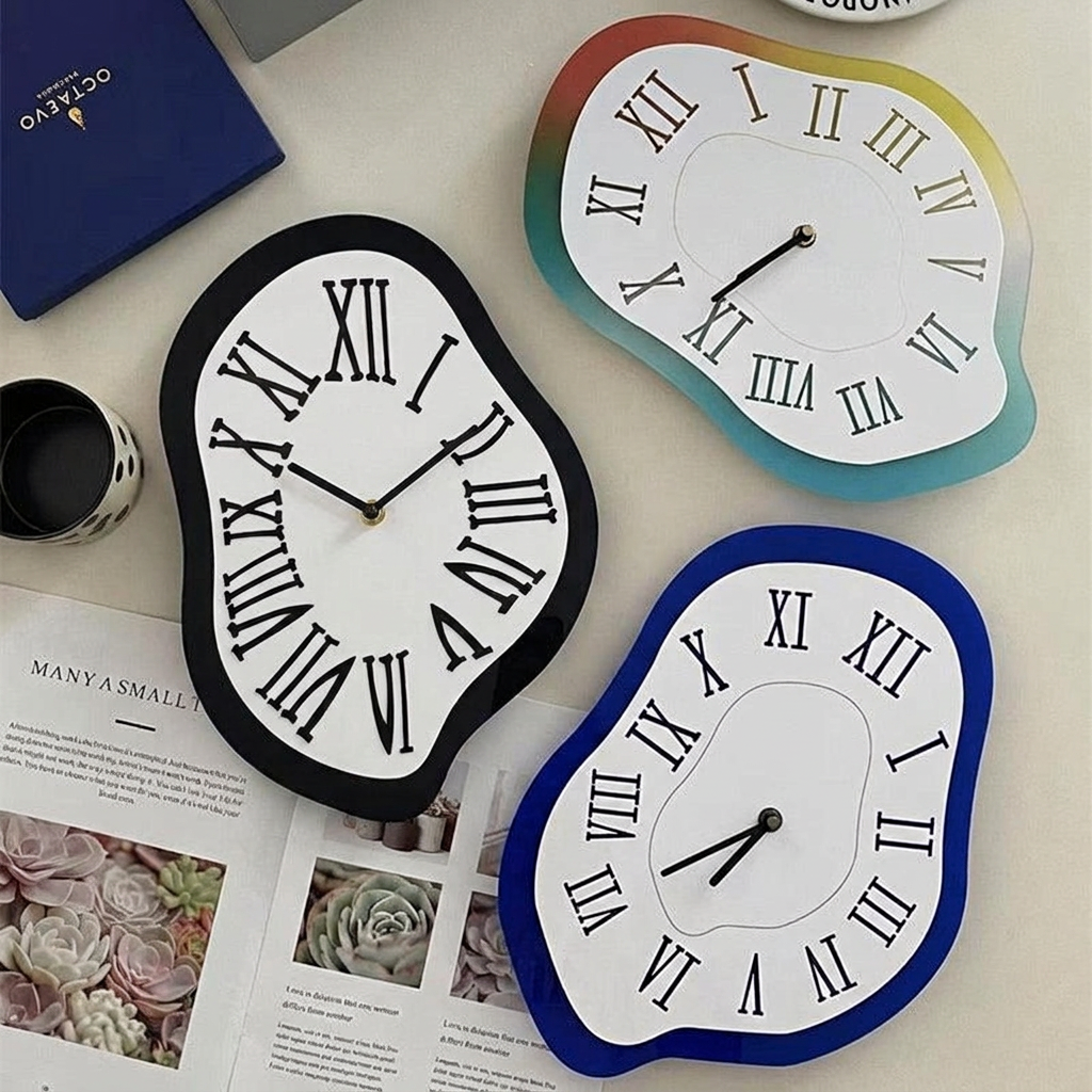 Wall Clock Acrylic Irregular Design Silent Movement Black Blue Multicolor