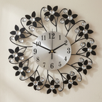 Floral Analog Wall Clock Silent Sweep Battery Operated Indoor Wall Mounted
