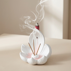 Lotus Incense Burner Ceramic Resin Indoor Backflow Cone and Triple Stick Holder