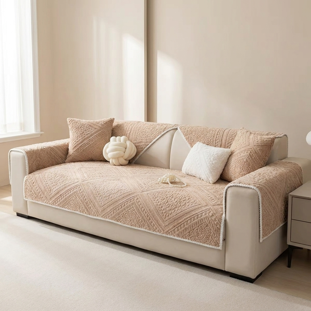 Cotton Velvet Quilted Sofa Cover Non Slip Backing Indoor Furniture Cover