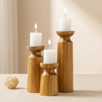 Pillar Candle Holder Set, Natural Pine Wood, Three Heights