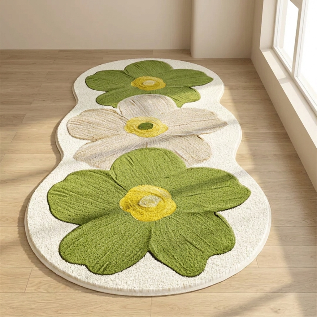 Floral Runner Rug Plush Microfiber Non Slip Oversized Flower Pattern