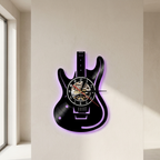 Vinyl Wall Clock Guitar Record Design Analog Decorative Music Theme Home Wall Decor
