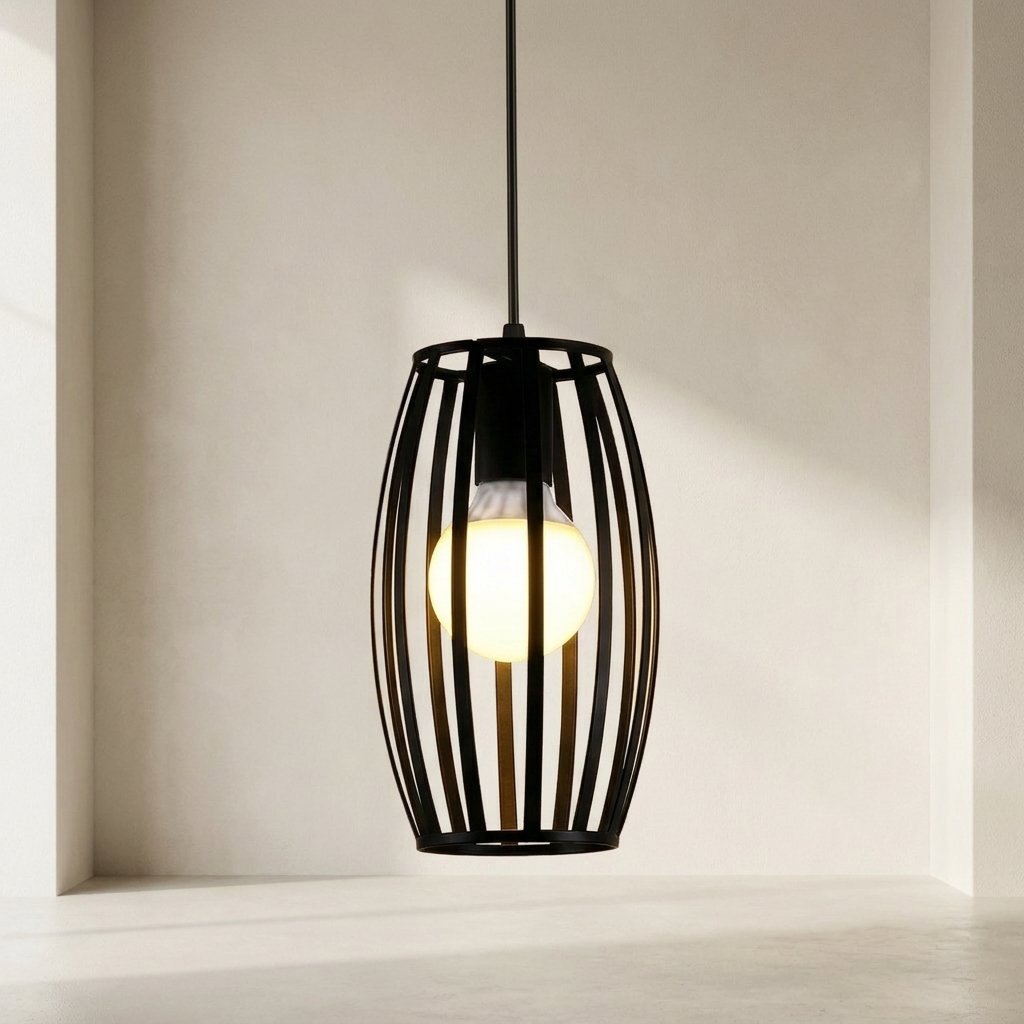 Pendant Light Iron Black Oval Cage Ceiling Mounted