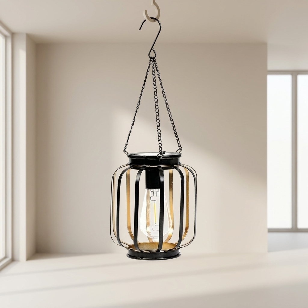 Solar Hanging Lantern Iron IP65 Outdoor Vintage Style