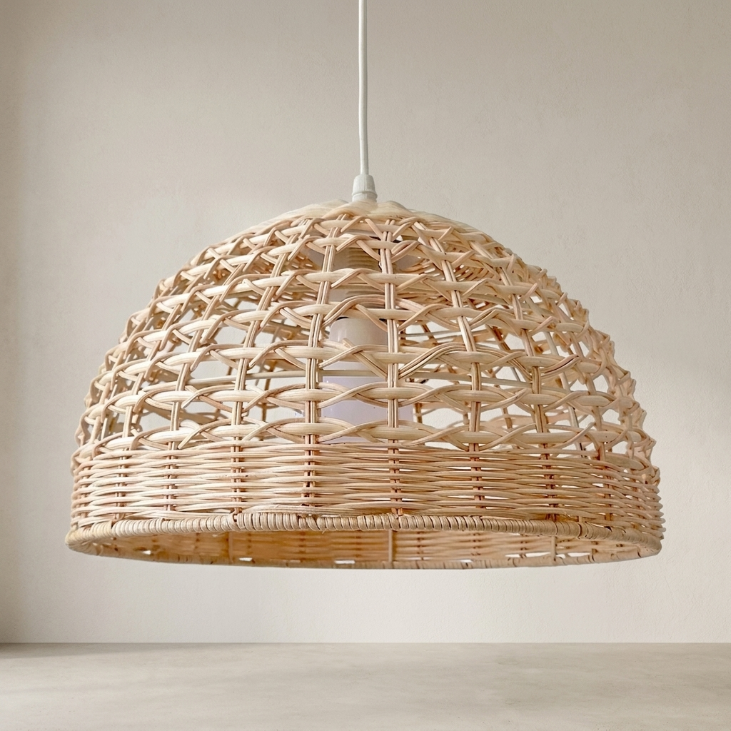 Pendant Light Rattan Dome Ceiling Mounted Natural Finish